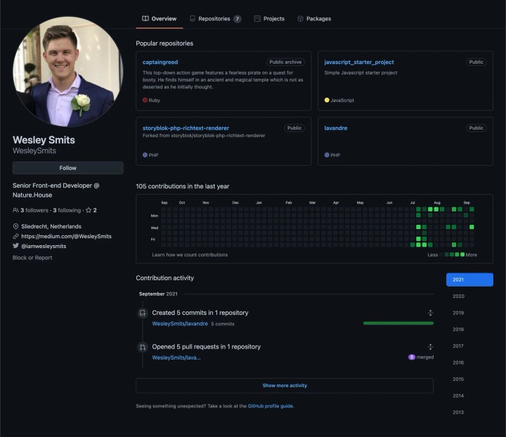 GitHub profile of Wesley Smits
